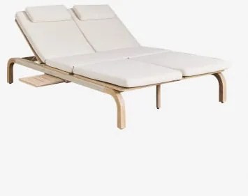 Espreguiçadeira Dupla Reclinável Em Madeira De Acácia Com Almofada Dubai Castanho Acácia Rústico & Tecido Gardénia Branco - Sklum