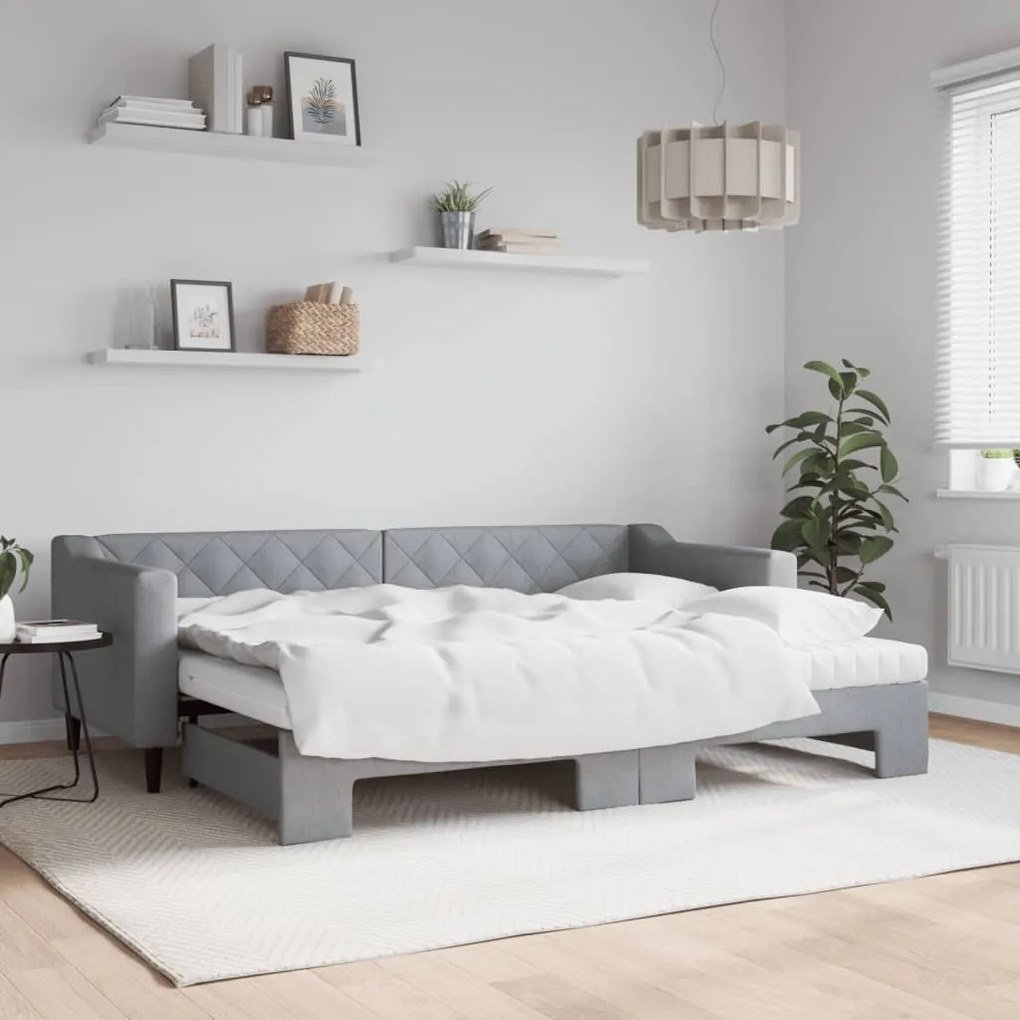 vidaXL Sofá-cama c/ gavetão e colchões 80x200 cm tecido cinzento-claro