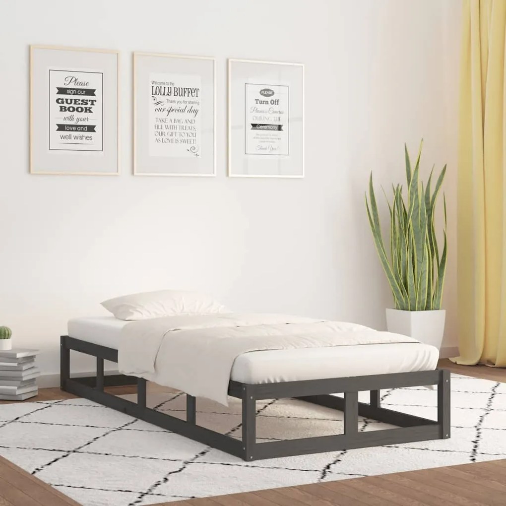 vidaXL Estrutura de cama solteiro 90x190 cm madeira maciça cinzento