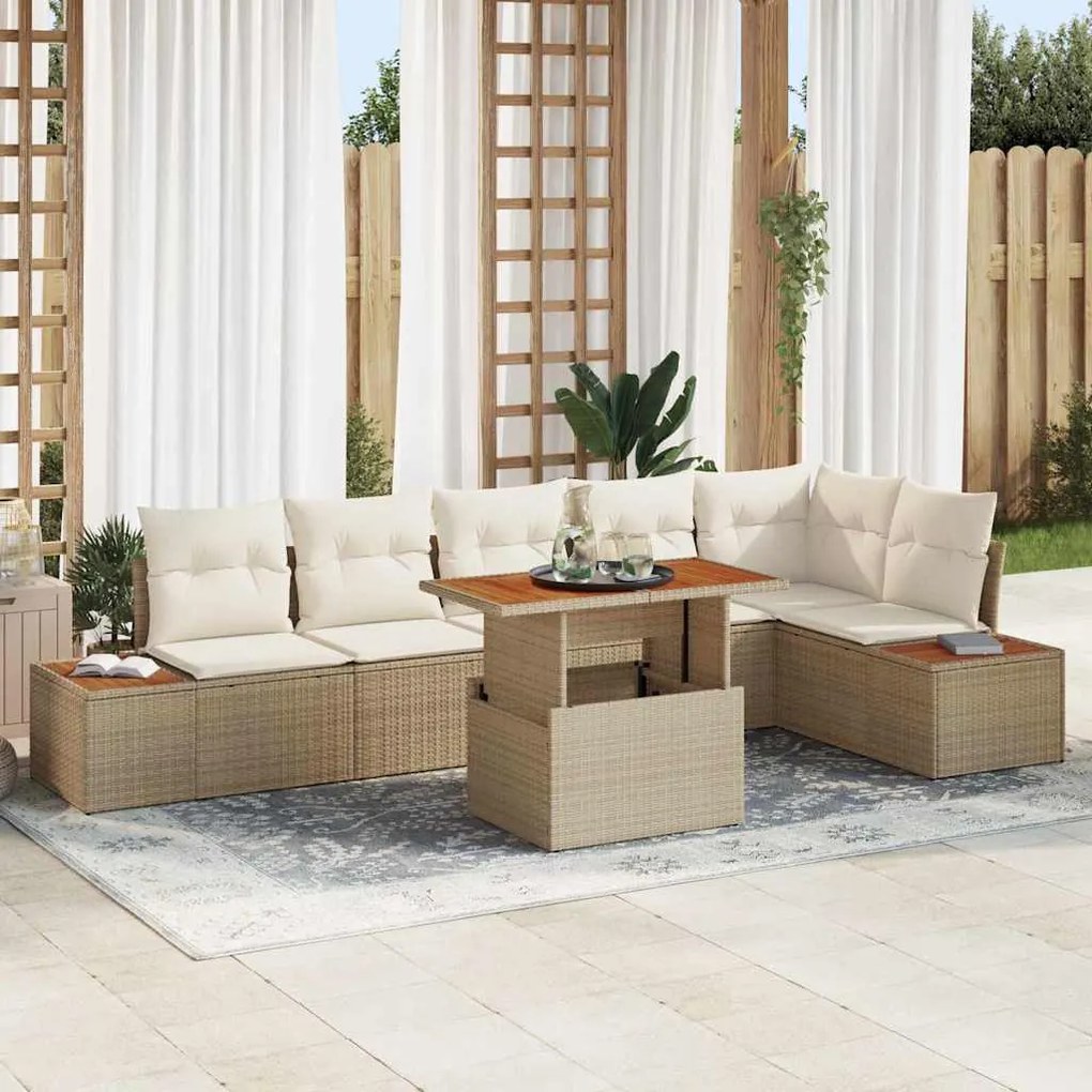 vidaXL Conjunto de Jantar de Jardim em 7 Peças com Almofadas Bege