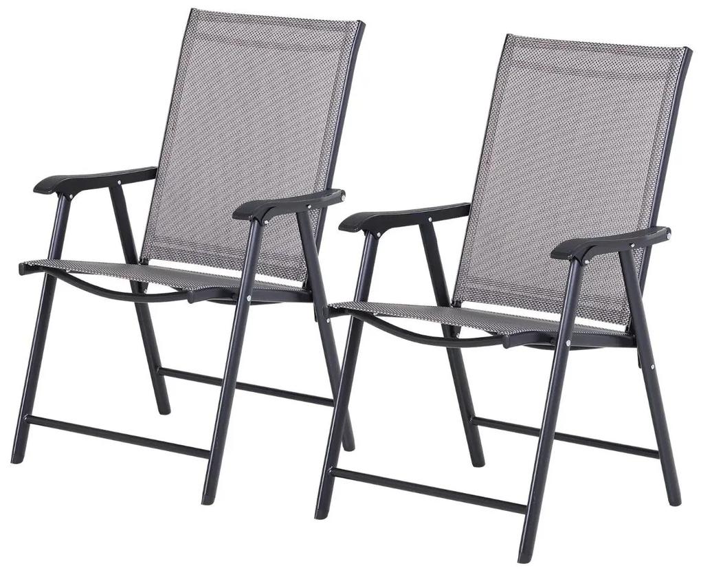 Outsunny Conjunto de 2 cadeiras dobráveis Com apoio de braços para varanda Jardim Terraço Carga 100kg 58x64x94 cm Cinza| Aosom Portugal