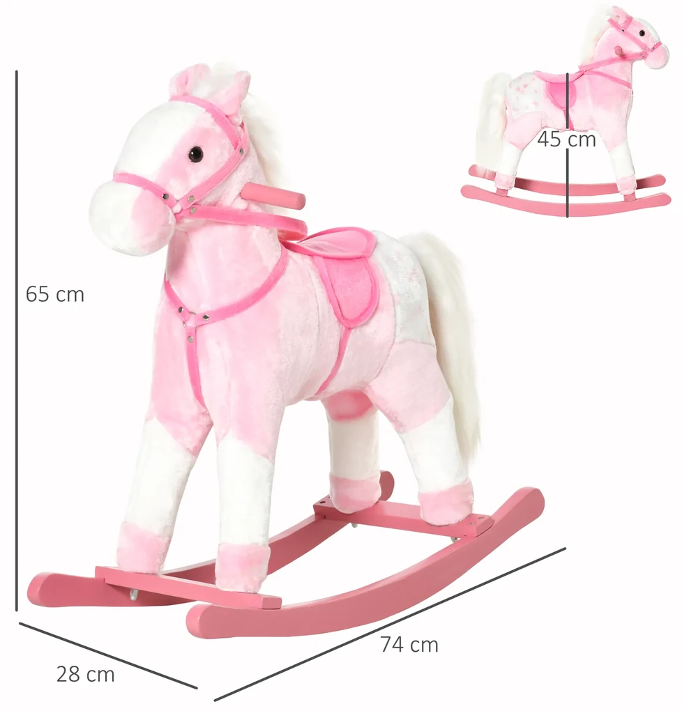 HOMCOM Cavalo de Brinquedo para Crianças acima de 3 Anos com Sons Realistas  85x28x60 cm Marrom