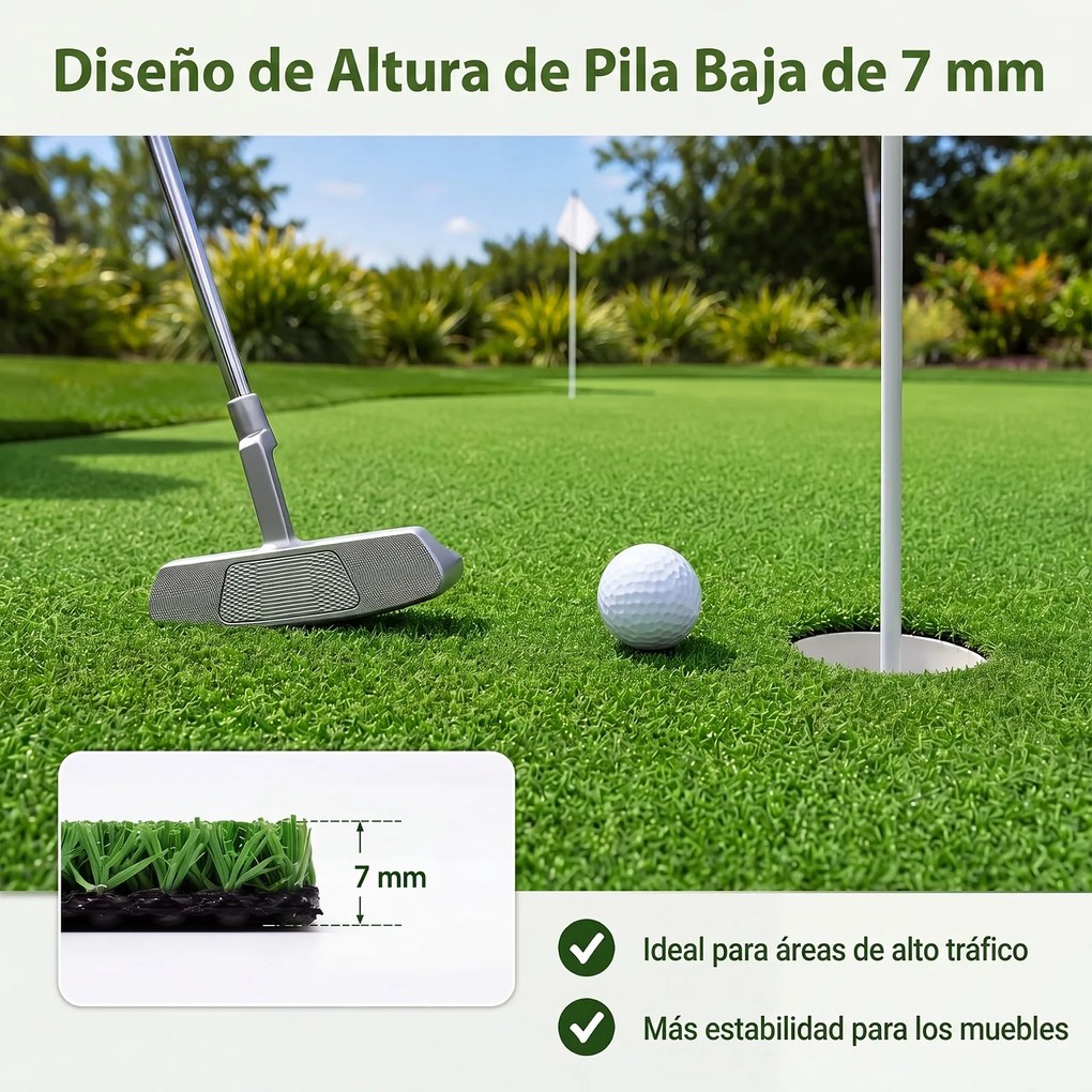 Relva Artificial para Terraço altura 7 mm, 5 x 1 m, Jardim e Interior, Resistente ao Desgaste, Verde