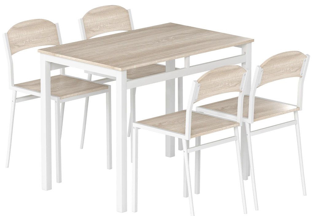 HOMCOM Conjunto de Mesa e Cadeiras de Refeição Mesa de Cozinha Retangular com 4 Cadeiras Estilo Moderno Carvalho e Branco | Aosom Portugal