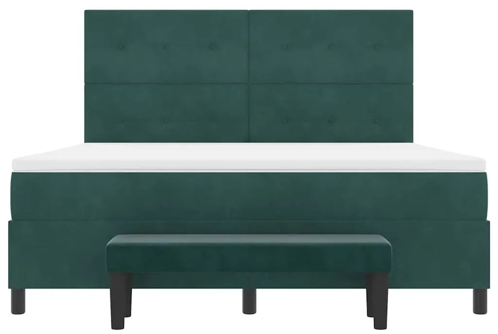 Cama Box Spring com Colchão e Banco Verde Escuro 180x200 cm Veludo