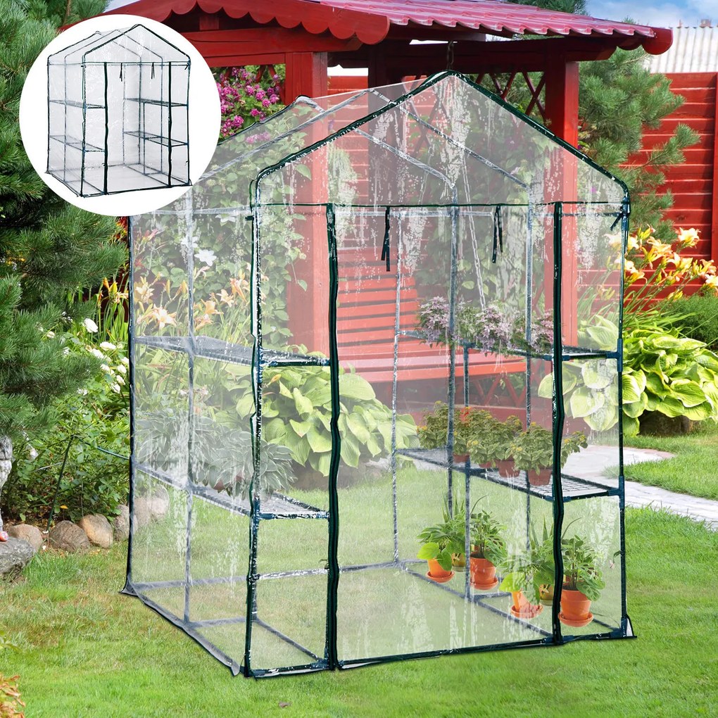 ® Estufa Transparente de jardim Viveiro Caseiro Platas com 3 Andares 143x143x195cm