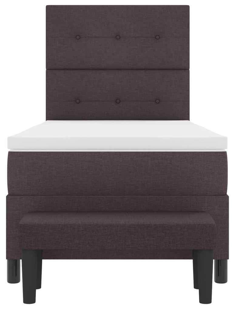 Cama Box Spring com Colchão & Banco Marrom Escuro 90x200 cm Tecido