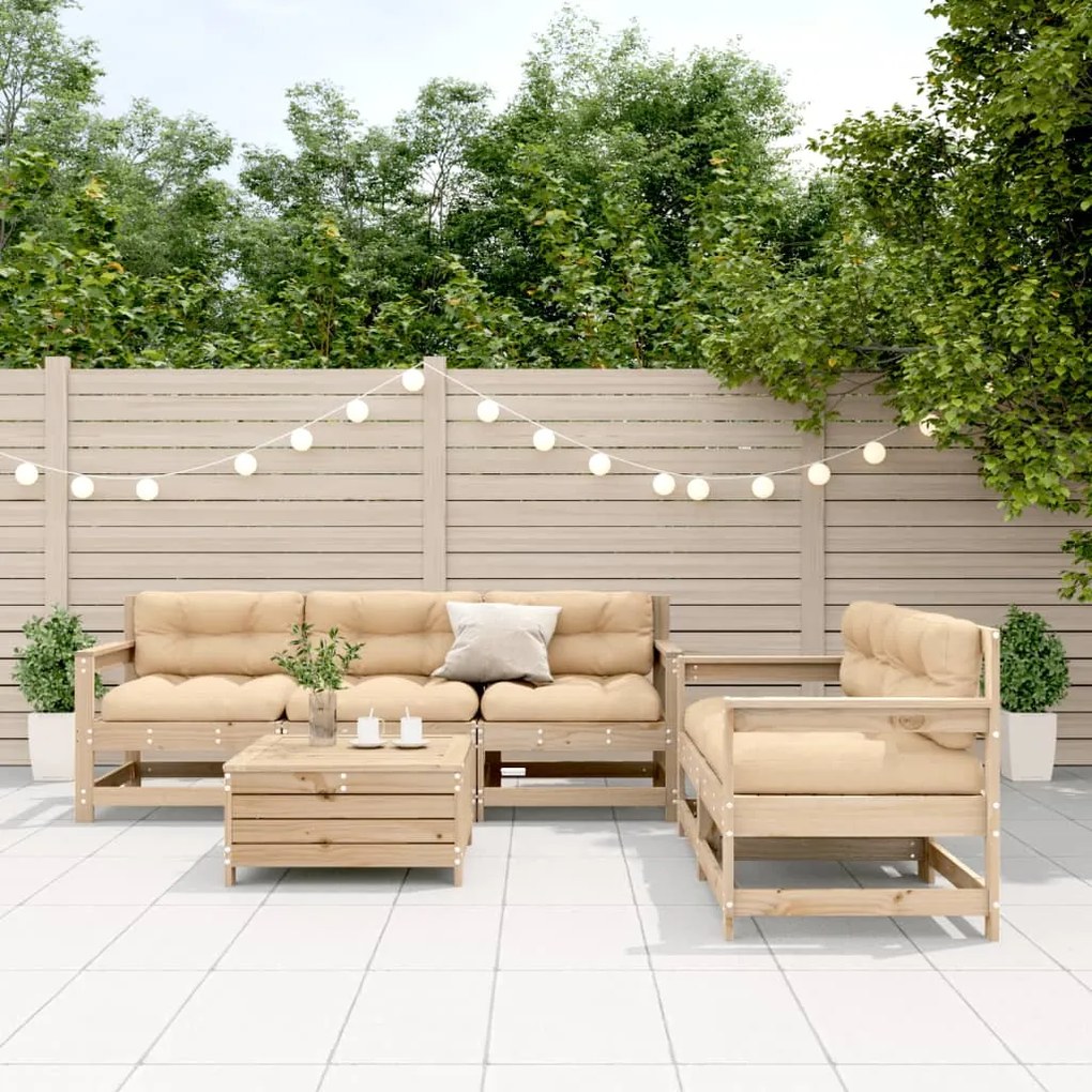 vidaXL 6 pcs conjunto lounge de jardim c/ almofadões pinho maciço