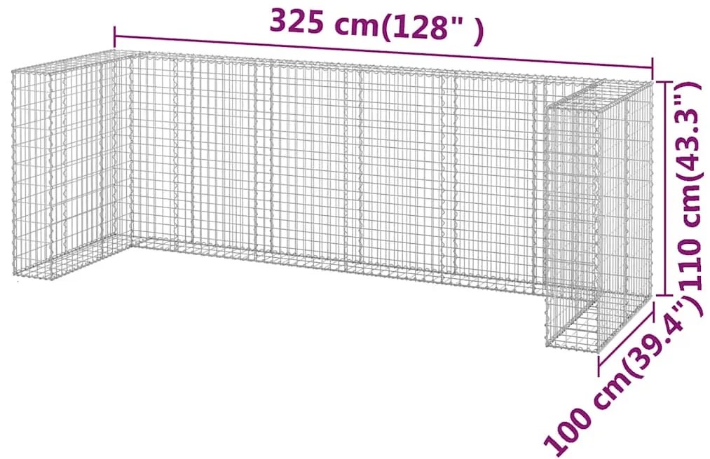Muro gabião p/ caixotes do lixo aço galvanizado 325x100x110 cm