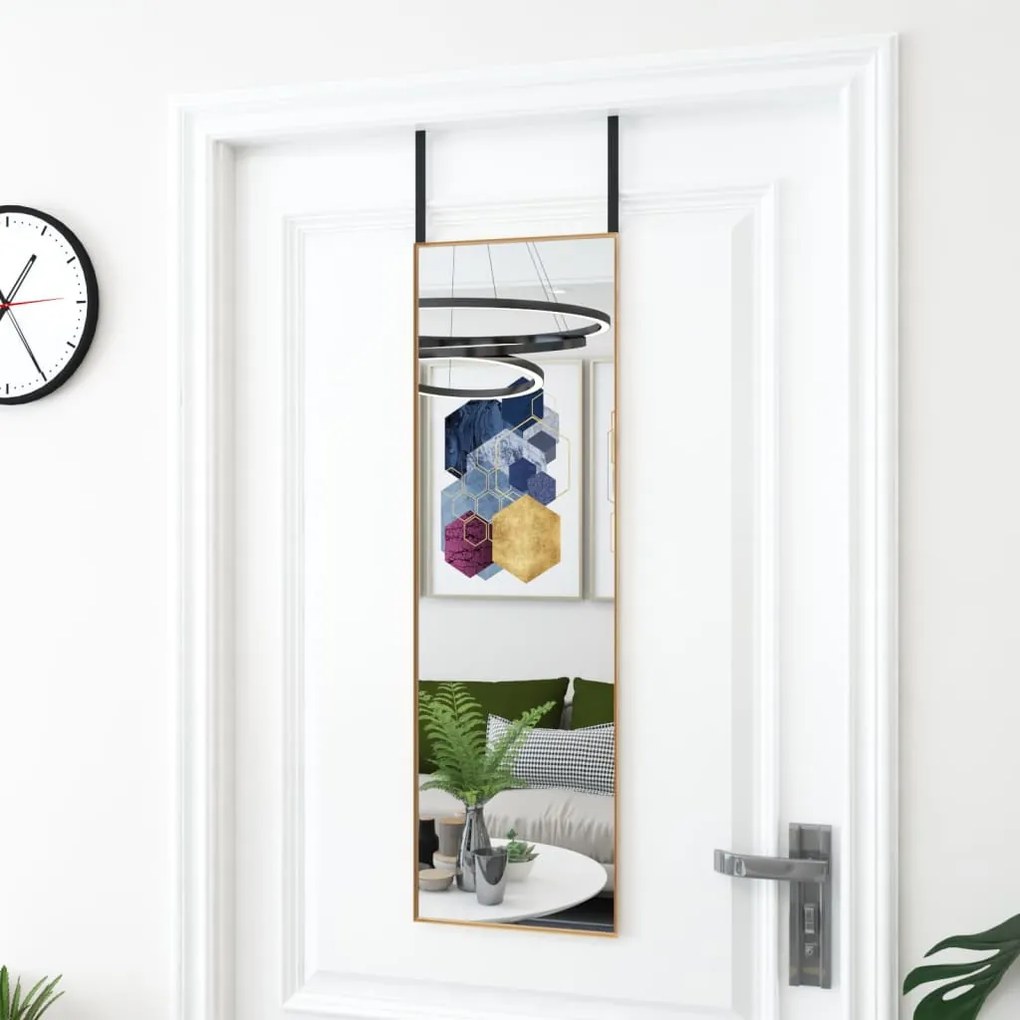 vidaXL Espelho para porta 30x100 cm vidro e alumínio dourado