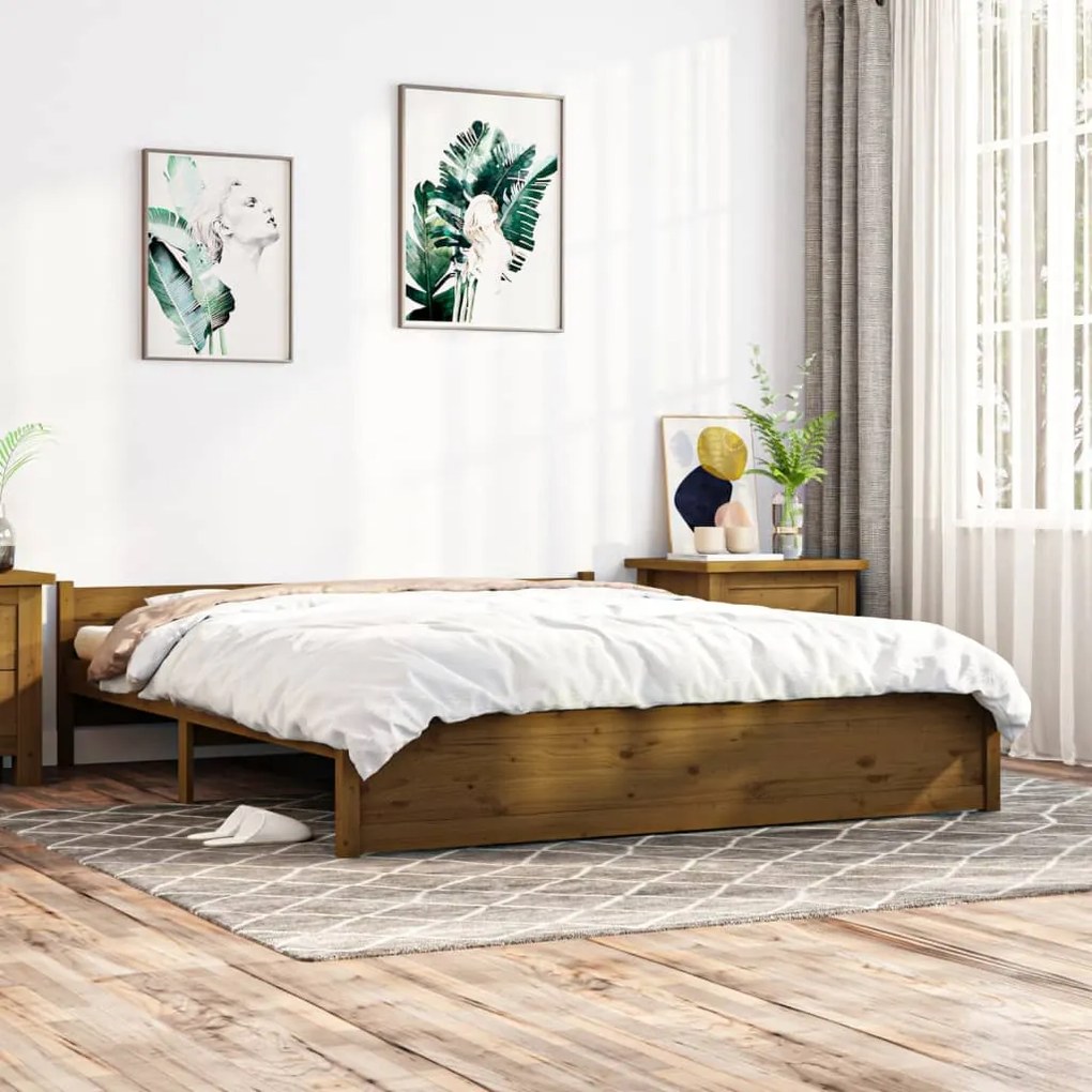 vidaXL Estrutura de cama 200x200 cm madeira maciça castanho mel