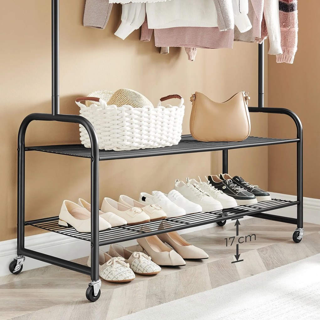 Cabide Guarda Roupa com sapateira 115 x 45 x 168,5 cm Preto