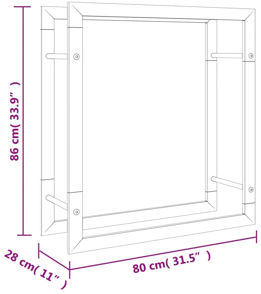 Suporte para lenha 80x28x86 cm aço inoxidável