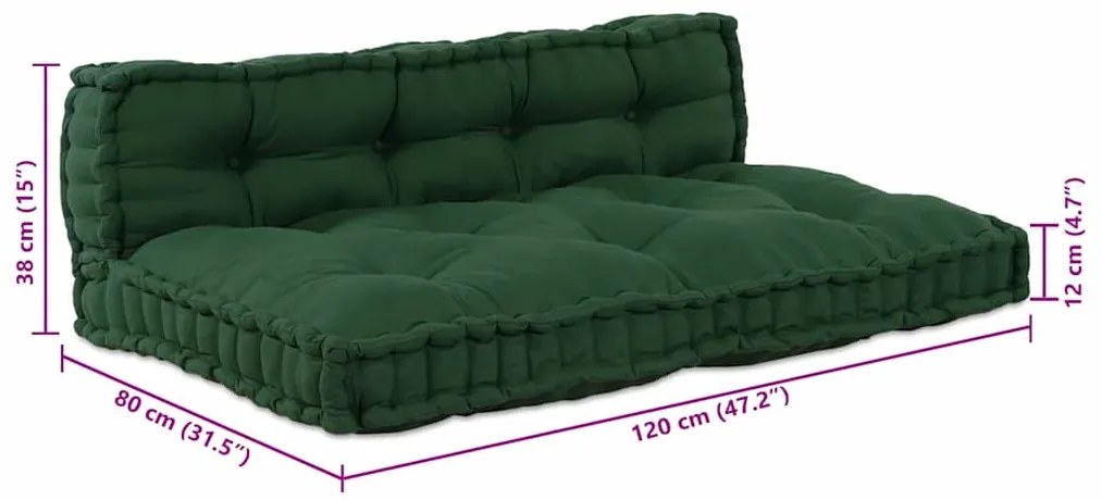 Almofada de Sofá Pallet 2 pcs Verde Standard Poliéster &amp; Espuma