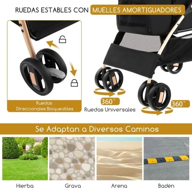 Carrinho de passeio dobrável para animais de estimação toldo ajustável e cesto de arrumação 88 x 48 x 98 cm