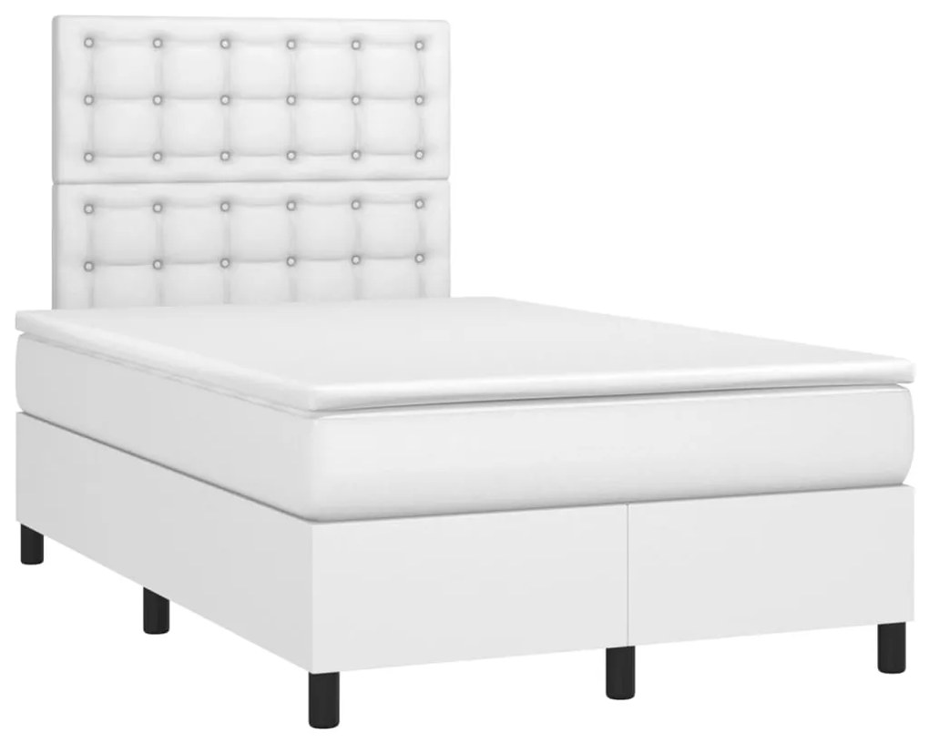 Cama box spring c/colchão/LED 120x200cm couro artificial branco