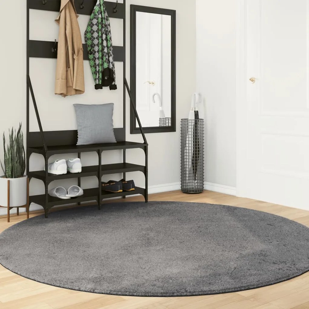 vidaXL Tapete pelo curto macio e lavável HUARTE Ø 200 cm antracite