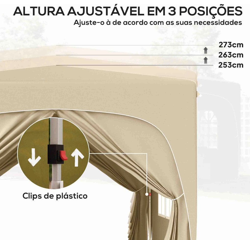 Tenda Dobrável Tenda 3x3 m com Painéis Laterais UPF50+ Tenda de Jardim