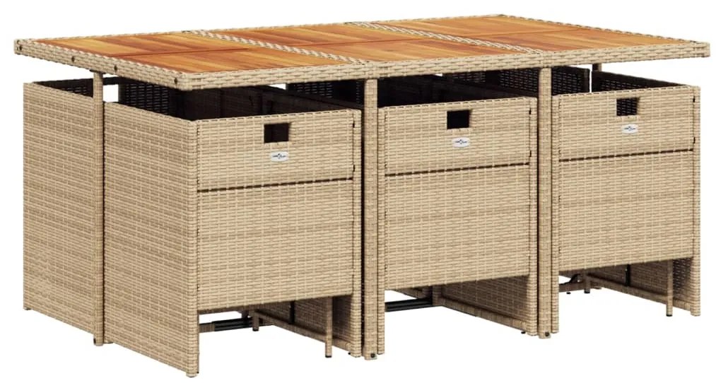 11 pcs conjunto de jantar p/ jardim com almofadões vime PE bege