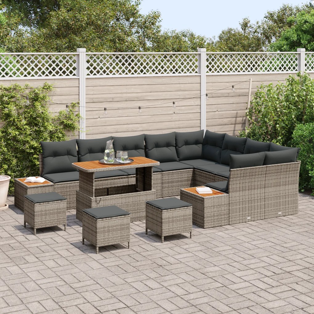 Conjunto de Sofá de Jardim vidaXL de 13 Peças com Almofadas Cinzento V