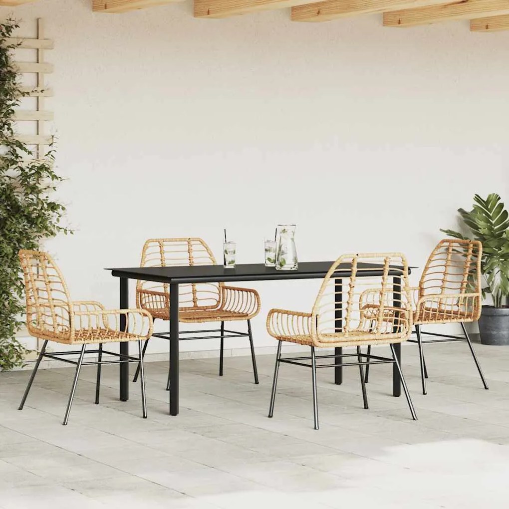 Conjunto jantar jardim 5 peças vidro vime PE castanho