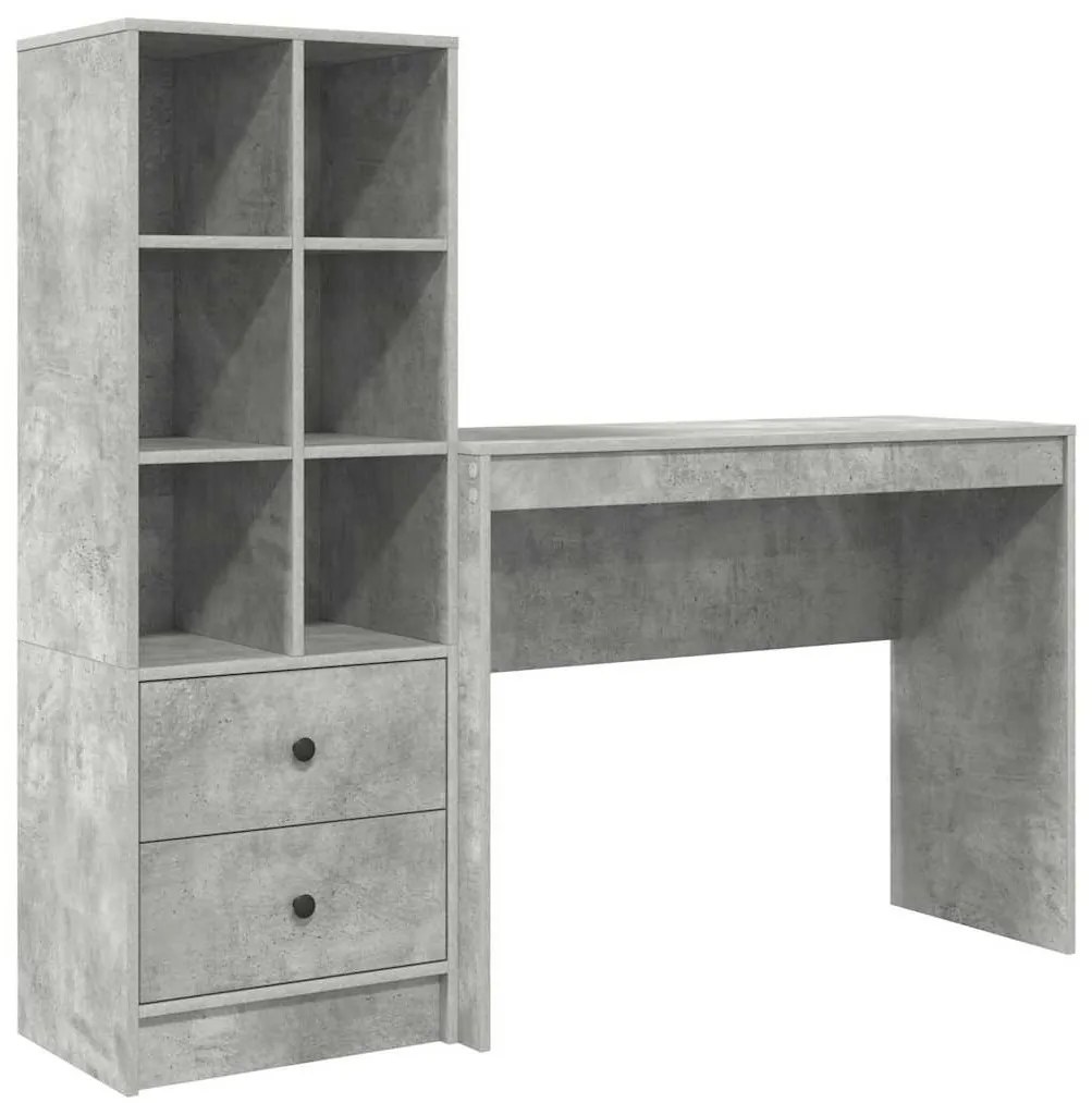 Mesa com Armazenamento Cinza Betão Madeira de Engenharia