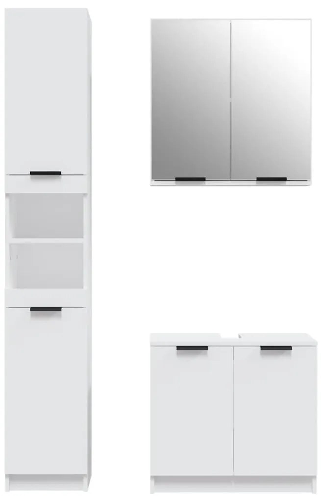 3 pcs conjunto móveis casa de banho madeira processada branco