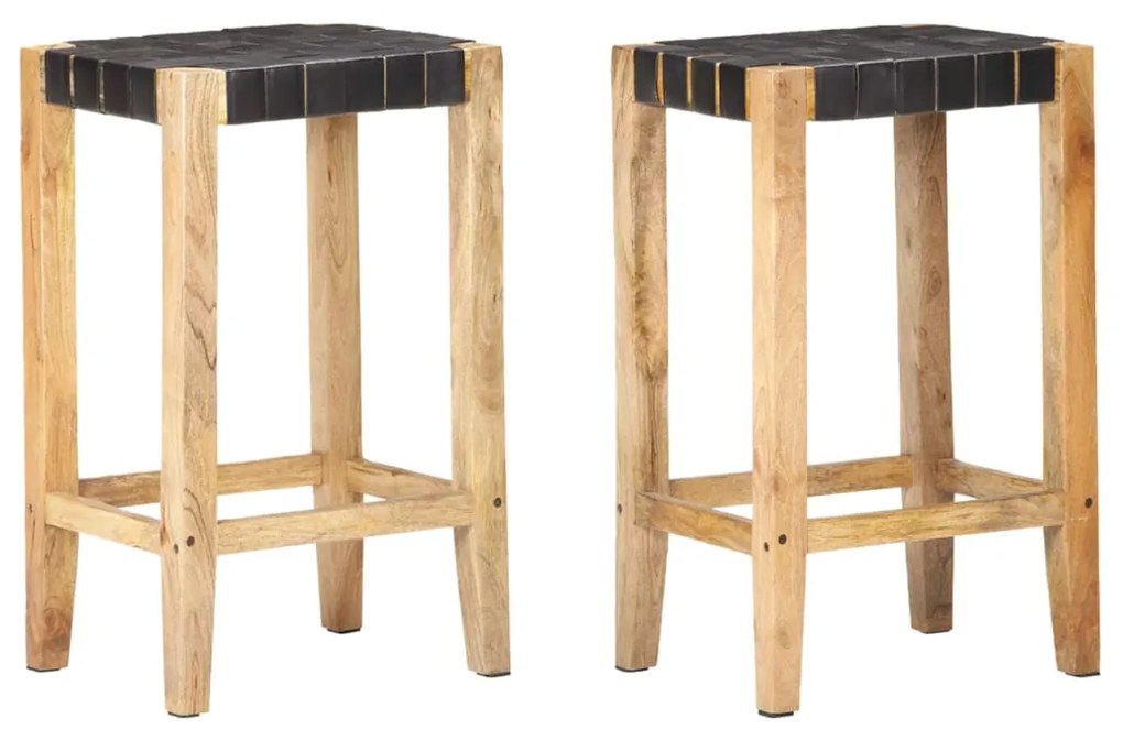 321835 vidaXL Bancos de bar 2 pcs 75 cm couro genuíno preto