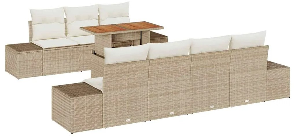 Conjunto de Jantar de Jardim com 8 Peças e Almofadas Bege em Rattan Si