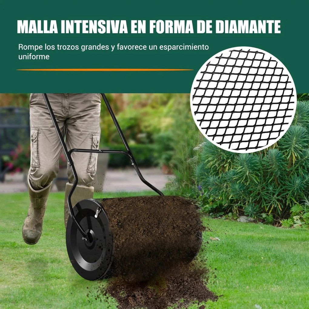 Rolo de Jardim de composto de 60,5 cm com pega em forma de U, fechos laterais e rolo de sementeira de malha metálica resistente Preto