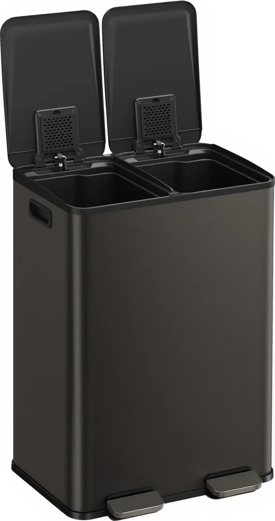 Caixote do lixo de cozinha 47,6 x 37,7 x 66,9 cm com dois compartimentos e tampa de fecho suave em aço cinza ardósia