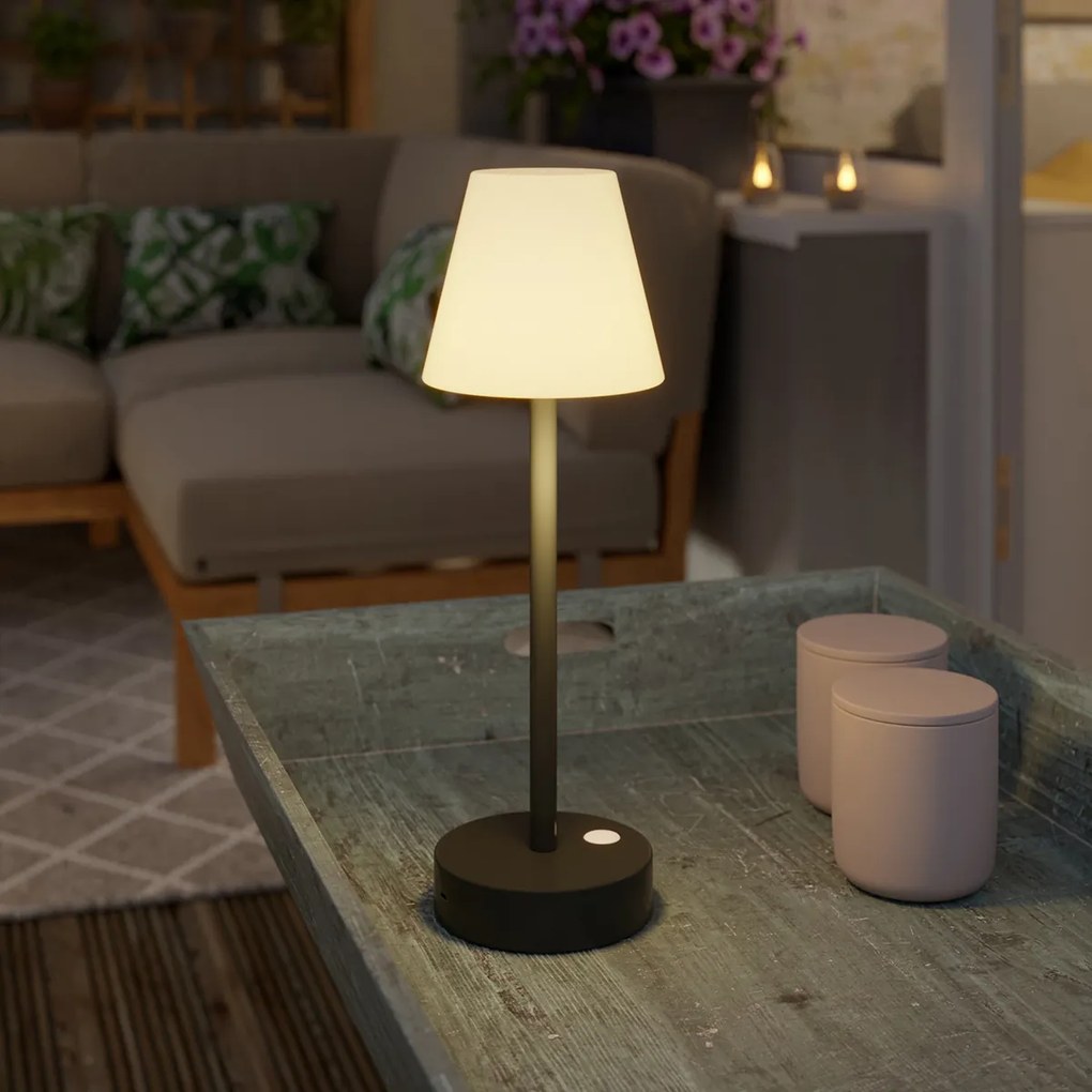 Candeeiro de mesa cinzento escuro com LED recarregável com dimmer tátil - Renata Design