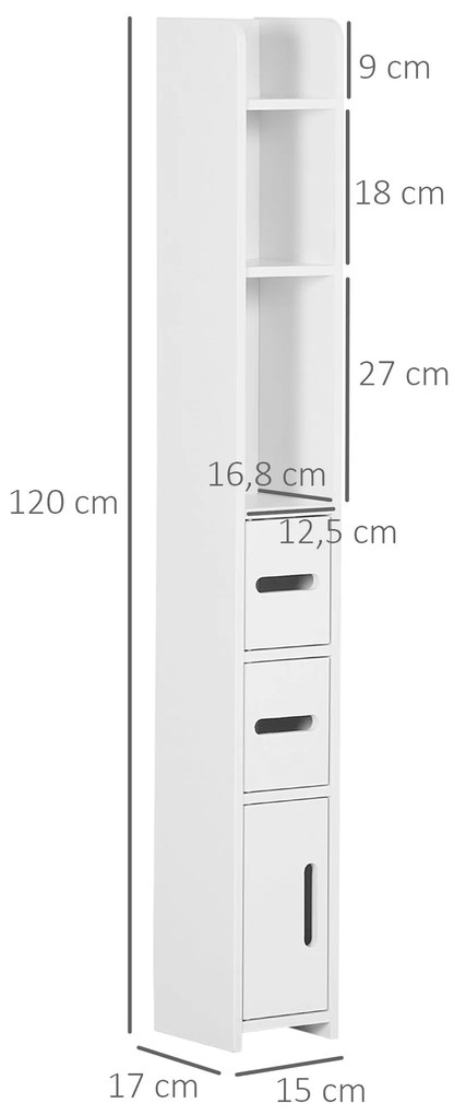 kleankin Coluna Casa de Banho com 3 Portas e 3 Prateleiras Abertas Col