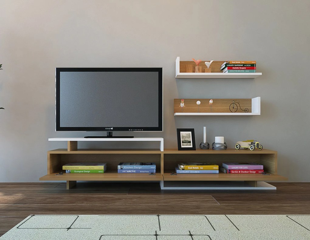 Unidade de TV Ayaz – Branco e Teca – 180x40x37,4 cm