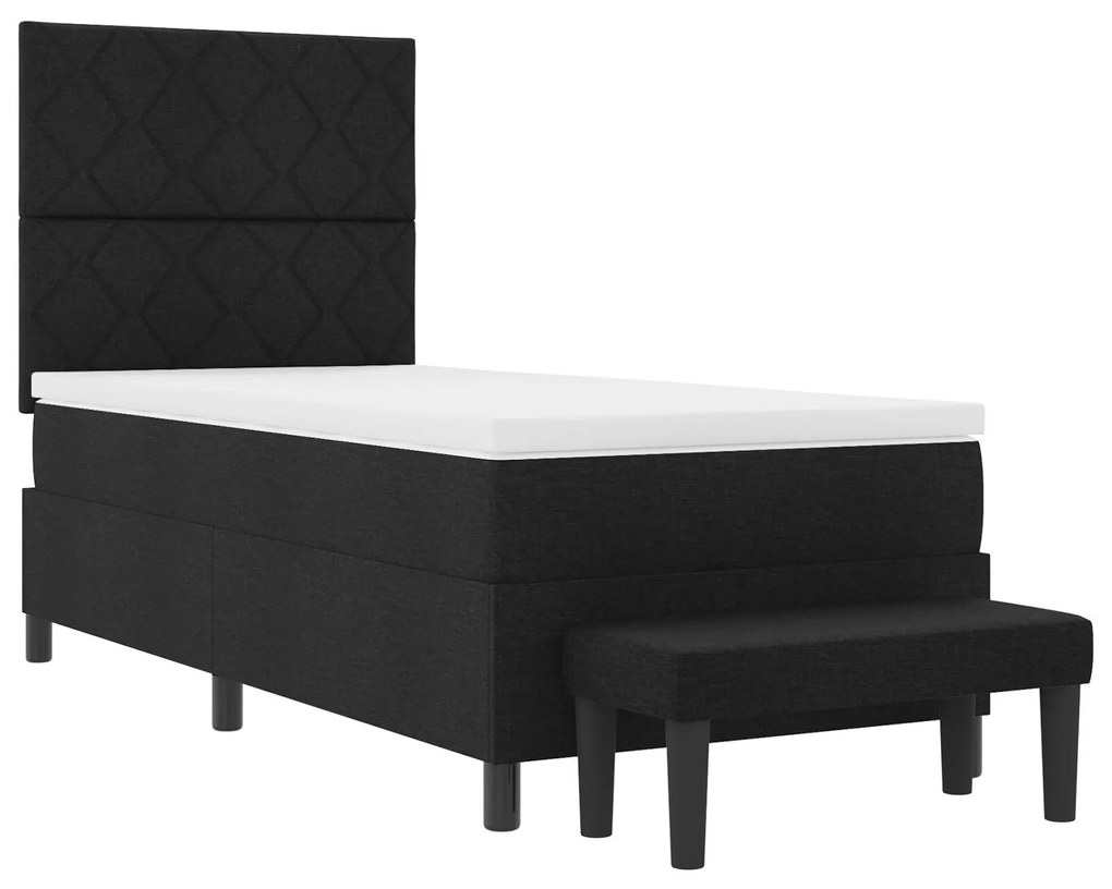Cama Box Spring com Colchão e Banco Preto 90x190 cm Tecido