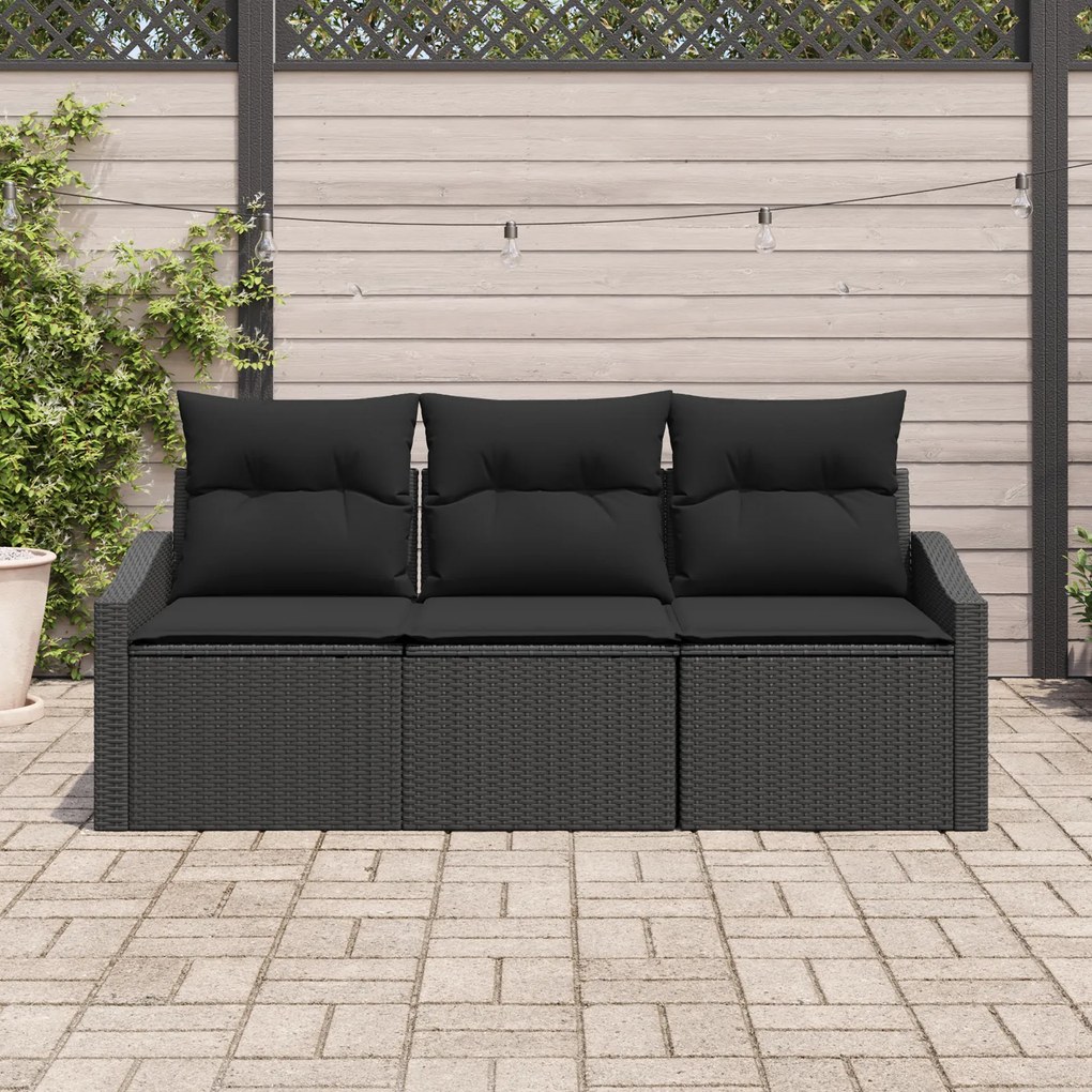 Conjunto de Jantar de Jardim 3 Peças com Almofadas Preto Rattan Sintét