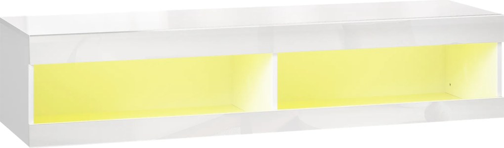 HOMCOM armário de TV, lowboard de TV suspenso com iluminação LED RGB em 16 cores, suporte para TV com armazenamento aberto, para TVs de 140-152 cm, para sala de estar, quarto, 140 x 40 x 30 cm, Branco alto brilho | Aosom Portugal