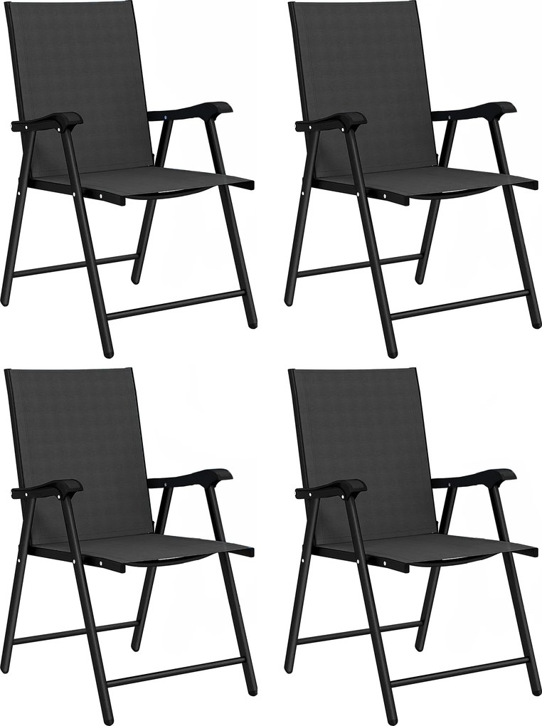 Outsunny Conjunto de 4 Cadeiras de Jardim para Exterior Dobráveis com Encosto Alto e Apoios de Braços para Terraço e Praia 58x62x97 cm Preto | Aosom Portugal