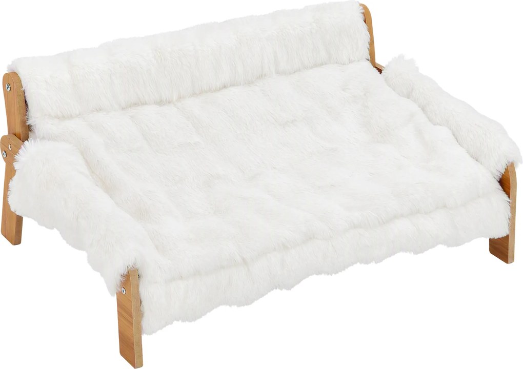 PawHut Caminha Elevada para Cães e Gatos em Pelúcia, Capa Removível, Pés Antiderrapantes, Estilo Sofá, Branco | Aosom Portugal