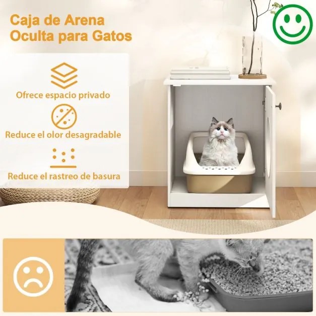 Armário para caixa de areia (não incluida) para gatos com lavatório oculto e mesinha de cabeceira lateral 51 x 47 x 57 cm Branco