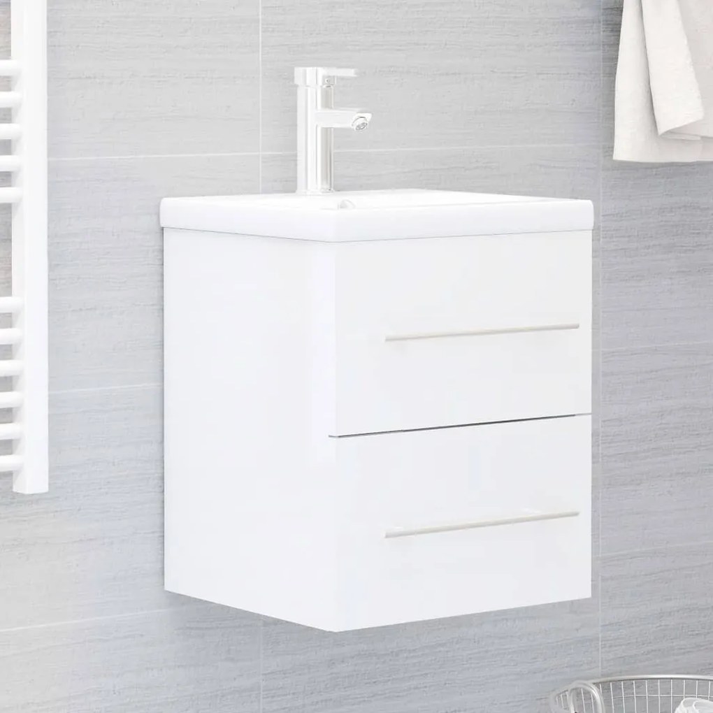 vidaXL Armário p/ lavatório derivados de madeira branco brilhante