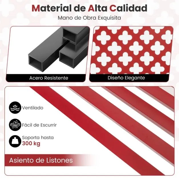 Banco de jardim 127 cm  de metal para 2 pessoas com costas ocas  Assento com ripas Braços para varanda Vermelho