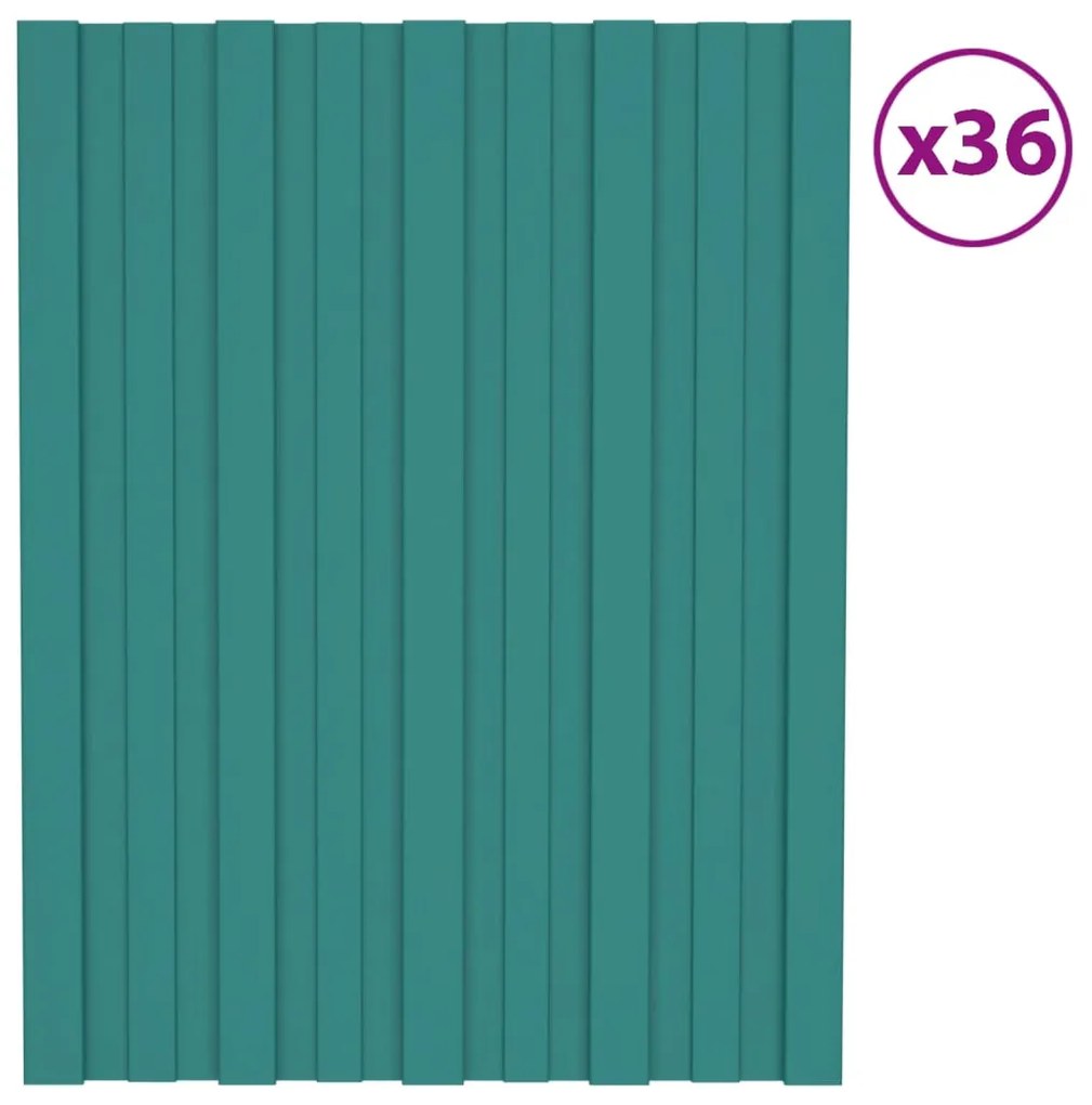vidaXL Painéis de telhado 36 pcs 60x45 cm aço galvanizado verde