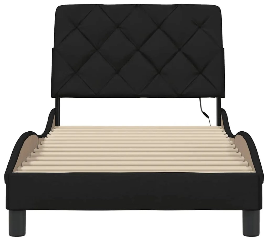 Estrutura de cama com LED sem colchão 90x200 cm tecido preto