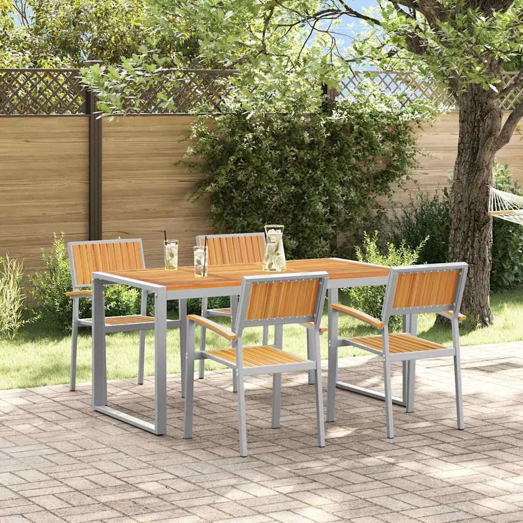 vidaXL Conjunto de Jantar de Jardim de 5 Peças em Madeira Sólida de Acácia e Metal