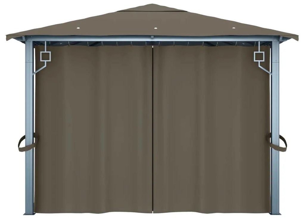 Gazebo c/ cortinas e cordões luzes LED 4x3 m alumínio cinza-ac.