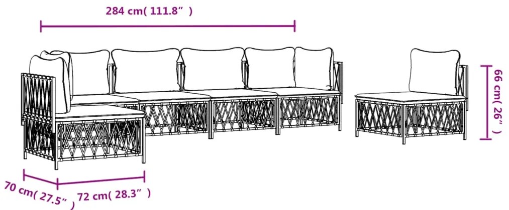 6 pcs conjunto lounge de jardim com almofadões aço antracite