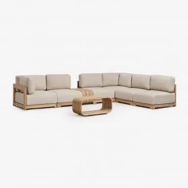 Conjunto De Jardim Com Sofá Modular De Canto De 6 Peças, Mesa Auxiliar E Mesa De Centro Em Madeira De Acácia Brivori Marrom Acácia Claro - Sklum