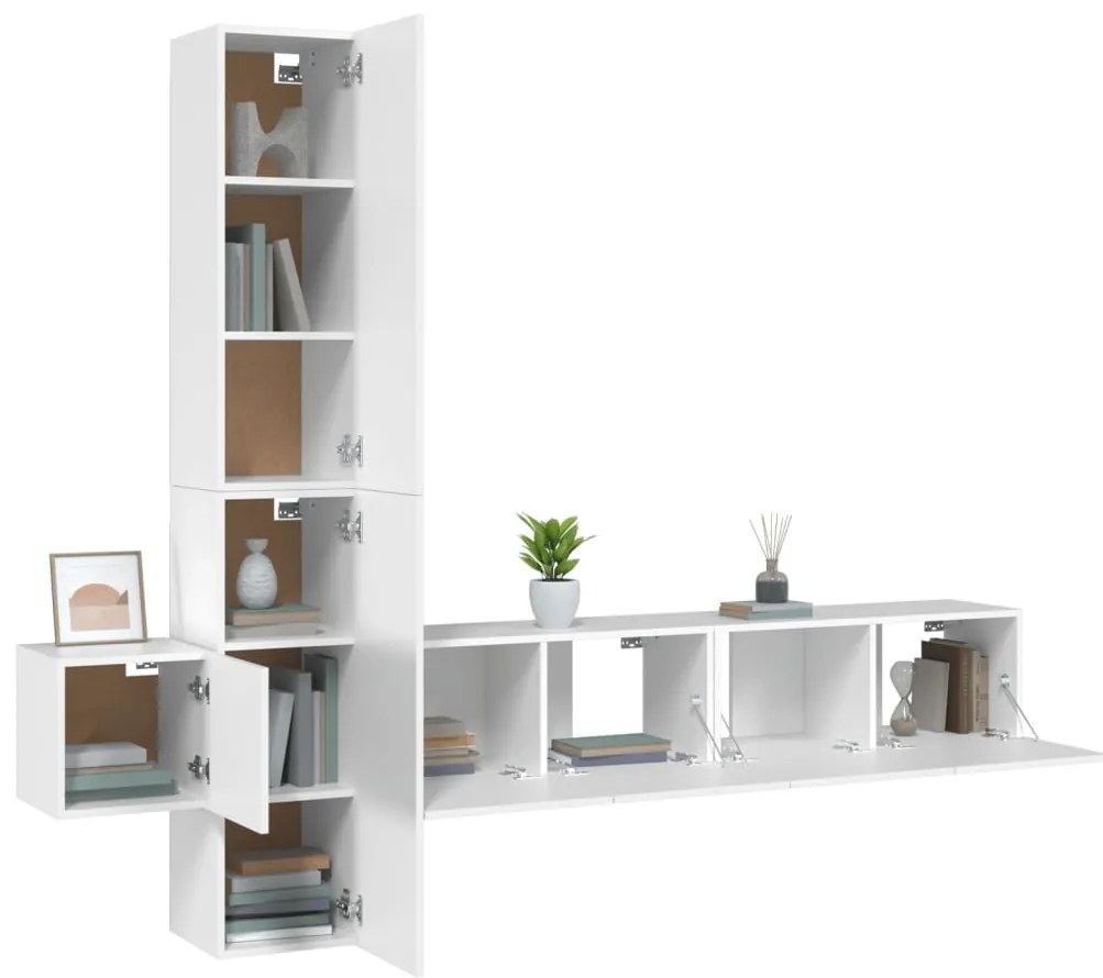 Conjunto móveis de TV 5 pcs madeira processada branco
