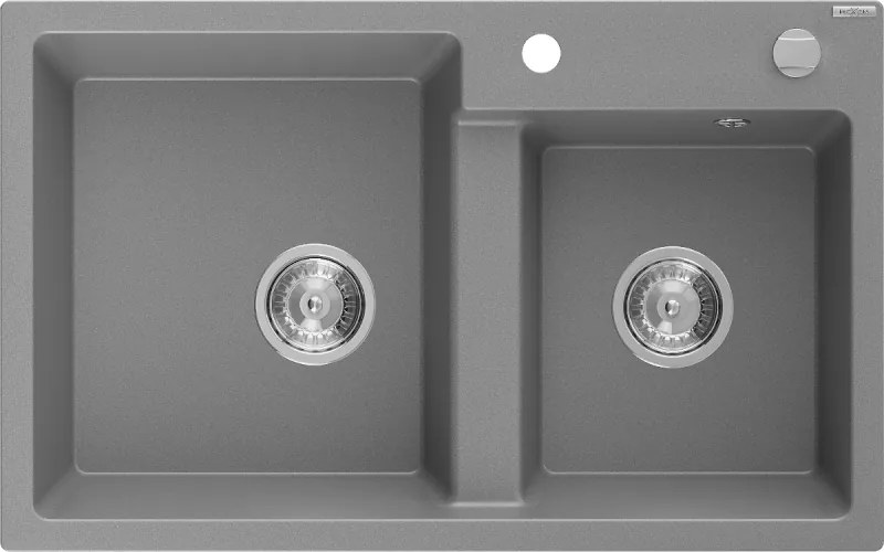 Mexen Tomas lava-loiça de granito de 2 cubas 800 x 500 mm, cinzento, sifão cromado - 6516802000-71